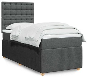 vidaXL Pat box spring cu saltea, gri închis, 100x200 cm, textil