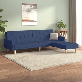 3080713 vidaXL Canapea extensibilă 2 locuri, cu taburet, albastru, textil
