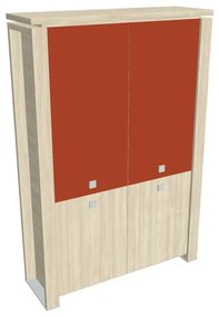 Dulap înalt Verno+ 140 x 46 x 210 cm, uși combinate, salcâm / portocaliu