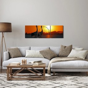 Tablou cu păsări în apus de soare (cu ceas) (90x30 cm)
