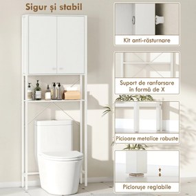 Mobilier HOMCOM pentru Baie Deasupra WC-ului cu Dulap și Raft Deschis, Mobilier Salvaspazio cu Picioare din Metal pentru Baie și Spălătorie, 64x20x180 cm, Alb | Aosom Romania