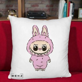 Perna Personalizata Labubu Mov Pastel, 40x40 cm, Alb Pufos, Husa Detasabila, Perna Inclusa, BEKZ®