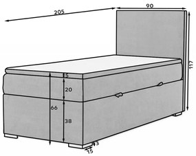 Pat boxspring Rocco pe dreapta 90x200 cm Sawana 05