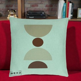 Perna Decorativa Geometric Boho Cerc si Boluri, 40x40 cm, Verde Menta, Husa Detasabila, Perna Inclusa, BEKZ®