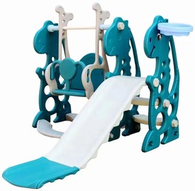 Loc de joaca, Tobogan si leagan dinozaur, Copii 1 - 4 ani, Verde, Trepte anti-derapante, Plastic HDPE inodor netoxic