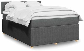 vidaXL Pat box spring cu saltea, gri închis, 140x200 cm, textil