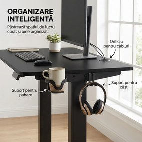 ELEVON WX-009 – Birou Reglabil Electric, Înălțime Reglabilă 72–118 cm, Blat Monobloc PAL de Înaltă Densitate 15 mm, Cadru Metalic din Oțel 65×45 mm, Panou Electronic, 140 × 60 cm, Negru