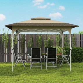 Outsunny Cort pliant 3,5x3,5 m Pop-up cu înălțime reglabilă pe 3 niveluri Acoperiș dublu Închidere centrală și husă UPF50+ Kaki | Aosom Romania