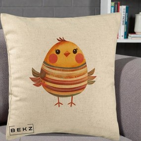 Perna Decorativa Pui Kawaii Portocaliu Dungi Calde, 40x40 cm, Bej, Husa Detasabila, Perna Inclusa, BEKZ®
