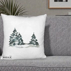 Perna Decorativa Brazi Inzapeziti Acuarela, 40x40 cm, Alb Pufos, Husa Detasabila, Perna Inclusa, BEKZ®