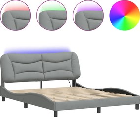 vidaXL Cadru de pat cu LED fără saltea Hvar Gri deschis 160x200 cm Material