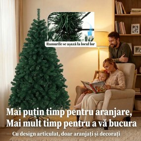 HOMCOM Brad Artificial de Crăciun 180 cm cu 700 Ramuri Ignifuge, Bază din Oțel,100x100x180 cm, Verde | Aosom Romania
