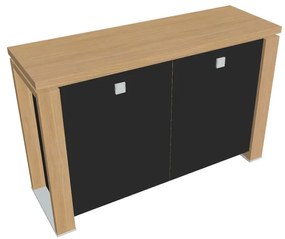 Dulap mic Verno+ S 140 x 46 x 90 cm, uși de sticlă, stejar deschis / negru