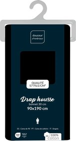 Cearceaf negru din bumbac cu elastic 90x190 cm Lina – douceur d'intérieur
