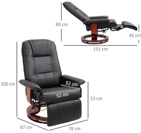 HOMCOM Fotoliu Rabatabil Manual 145° cu Suport pentru Picioare Imitație de Piele Negru | Aosom Romania
