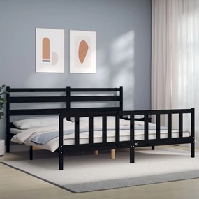 3192055 vidaXL Cadru de pat cu tăblie, negru, 180x200 cm, lemn masiv