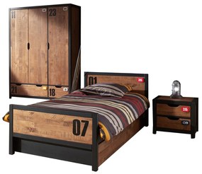 Set Mobilier Cameră Copii ALEX, 4 Piese, Pat 90x200 cm, Pin Masiv și Metal Negru – Vipack