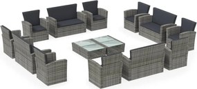 vidaXL Set mobilier de grădină cu perne, 16 piese, gri, poliratan
