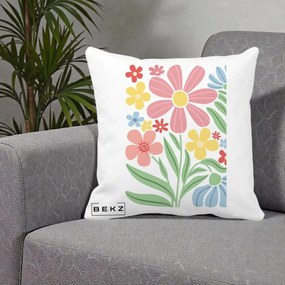 Perna Decorativa Flori Grafice Roz Pastel, 40x40 cm, Alba Mata, Husa Detasabila, Perna Inclusa, BEKZ®