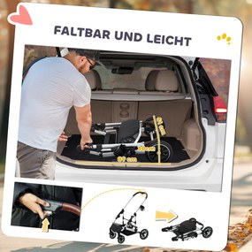 PawHut Hundewagen 3 în 1 Hundebuggy pliabil pentru pisici până la 10 kg Katzenbuggy cu pernă, suport pentru băuturi Gri deschis | Aosom Romania