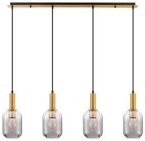 Lustra cu 4 pendule, Metal, Auriu, Sticla, Fumurie, MAHO