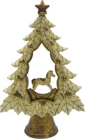 Figurină decorativă vintage brad de Crăciun din polirasină auriu, 20 cm