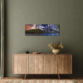 Tablou cu lac și munți (cu ceas) (90x30 cm)