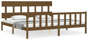 3193359 vidaXL Cadru pat cu tăblie, maro miere, 200x200 cm, lemn masiv