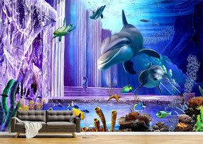 Tapet Premium Canvas - Delfinii si coloanele 3d abstract