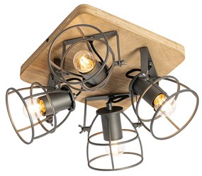 Spotlight industrial din lemn cu gri închis reglabil 4 lumini - Arthur