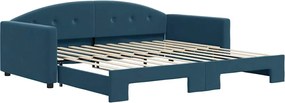 vidaXL Pat de zi cu extensie, albastru, 100x200 cm, catifea