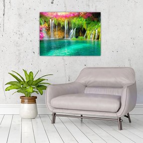 Tablou pe sticlă - Cascada, Lacurile Plitvice, Croația (70x50 cm)