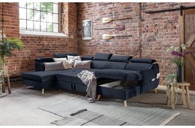 Colțar albastru închis extensibil cu tapițerie din catifea (cu colț pe partea stângă /în formă de "U") Sweet Harmony – Miuform