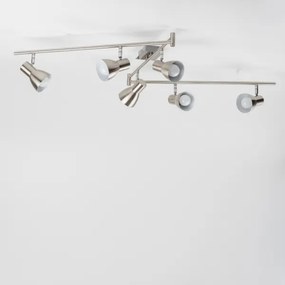 Plafonieră LED cu 6 spoturi, socluri E14, 6x5W, 230V, crom mat