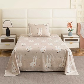 Cearsaf din microfibra 140x240 cm si husa de perna 50x70 cm WHITE RABBIT, bej