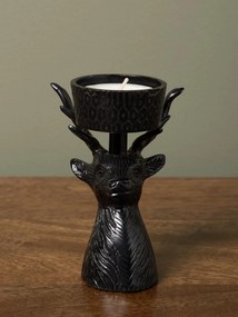 Suport de lumanare, tip pastila, negru, din alama, Deer
