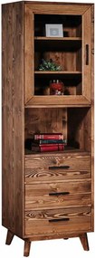 Vitrină lemn masiv Timeless 3 Sertare 1 Ușă 1 Nișă Whisky, 55 × 45 × 190 cm - Usă de sticlă