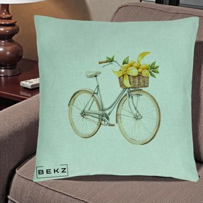 Perna Decorativa Bicicleta cu Cos de Lamai Mediteranean, 40x40 cm, Verde Menta, Husa Detasabila, Perna Inclusa, BEKZ®