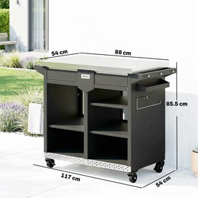 Outsunny Cărucior grătar 5-nivele Masă laterală cu suprafață de lucru din oțel inoxidabil rafturi reglabile sertar roți suport condimente suport prosoape | Aosom Romania