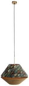 Moderne hanglamp brons met dubbele velours kap blad dessin en beige - Combi 1