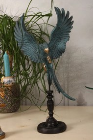 Statuetă decorativă din polirășină, albastru, papagal pe suport, 52,5 x 26,5 x 14,5 cm, „Lori”