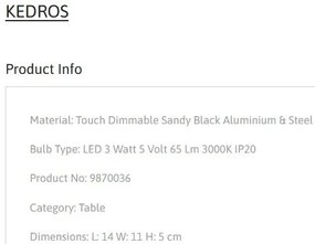 Lampa de masa LED portabila KEDROS negru