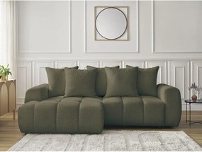 Colțar kaki extensibil/cu spațiu de depozitare cu tapițerie din țesătură bouclé (cu colț pe partea stângă/cu șezlong) Roxelane – Bobochic Paris