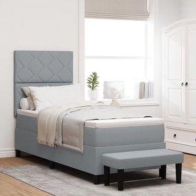 vidaXL Pat cu arcuri cu saltea și bancă gri deschis 80x200 cm țesătură