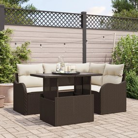 Set Sofa Grădină vidaXL 5 Piese cu Pernă Maro Ratan Poli