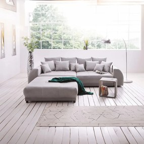 Canapea extensibilă dumonde cu 2 lăzi de depozitare si sezut confortabil din spuma high-density, Verona Enjoy Grey 310x100 cm cu taburet inclus