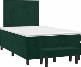 vidaXL Pat box spring cu saltea, verde închis, 120x190 cm, catifea