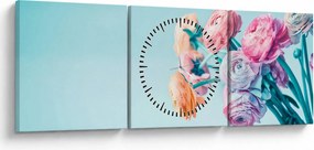 Tablou - Flori în vază (cu ceas) (90x30 cm)