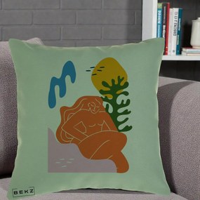 Perna Decorativa Femeie Portocalie Relaxata, 40x40 cm, Verde, Husa Detasabila, Perna Inclusa, BEKZ®