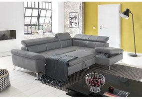 Canapea colțar extensibilă din piele SALERNO II, dreapta, gri